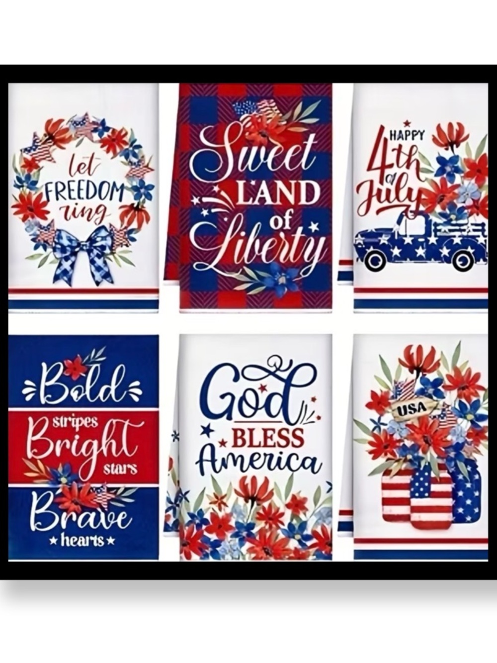 🆕 6pk Patriotic 4th of July Kitchen Towels - Red, White & Blue Set